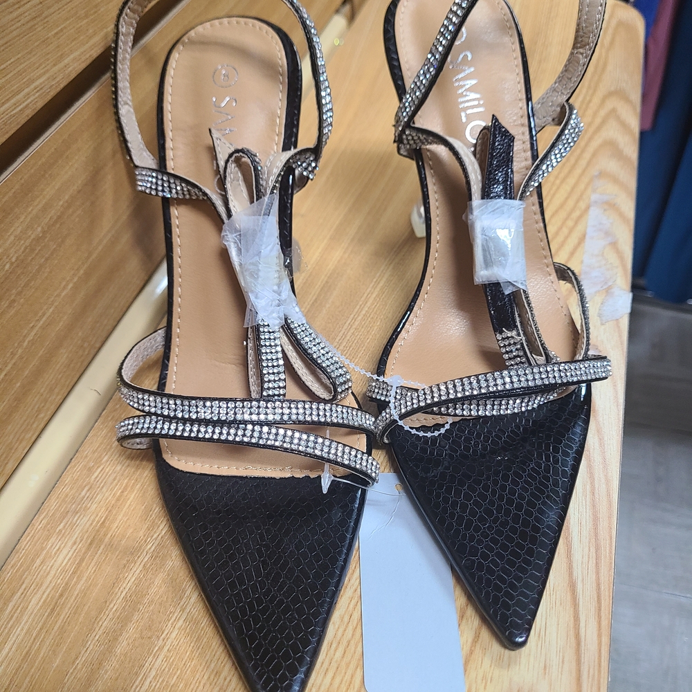 Black Strappy Heels with Rhinestones